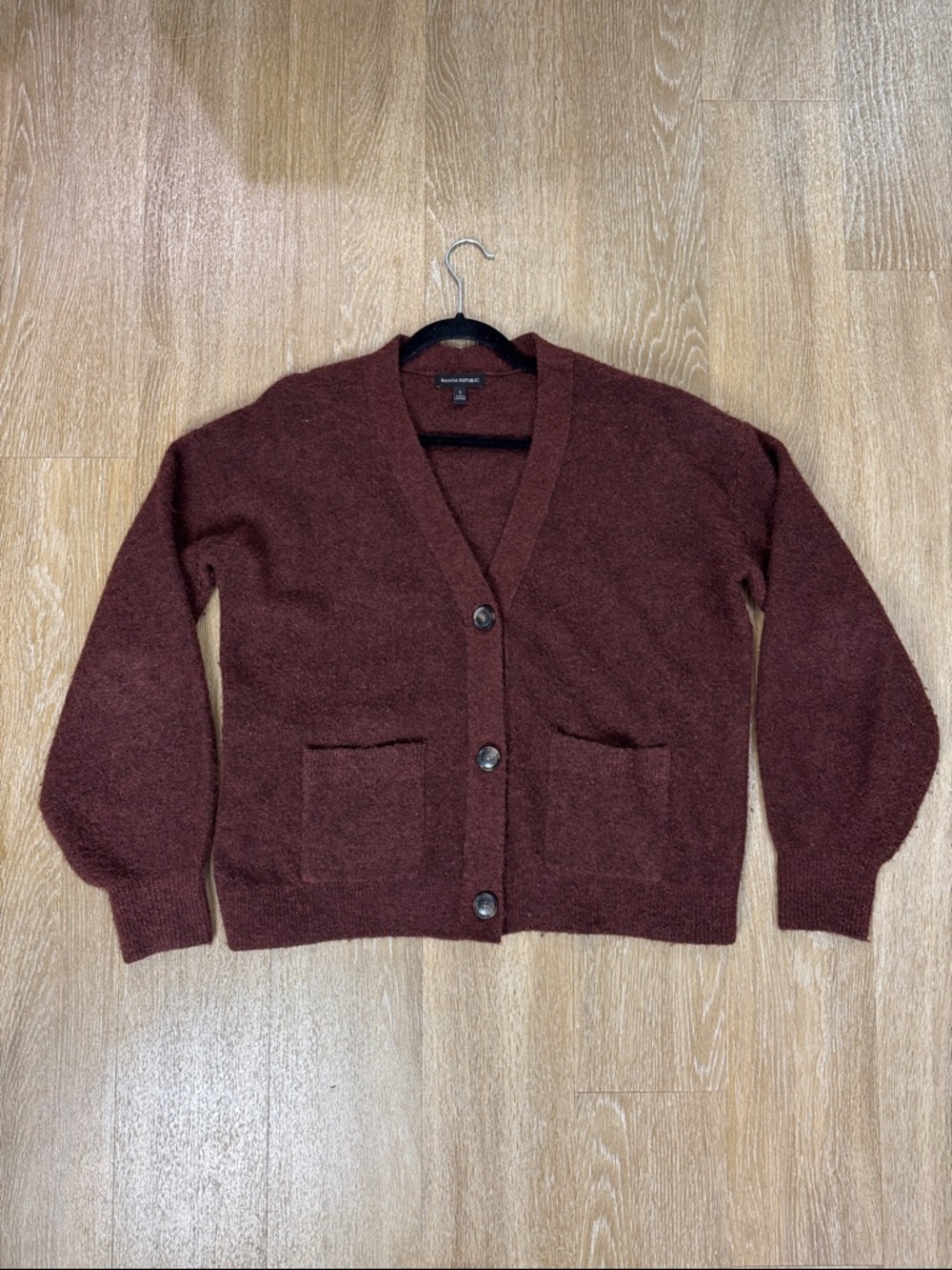 Banana Republic Blouson Sleeve Cardigan  Wool Alpaca Sweater Mahogany Brown S - Picture 3 of 7